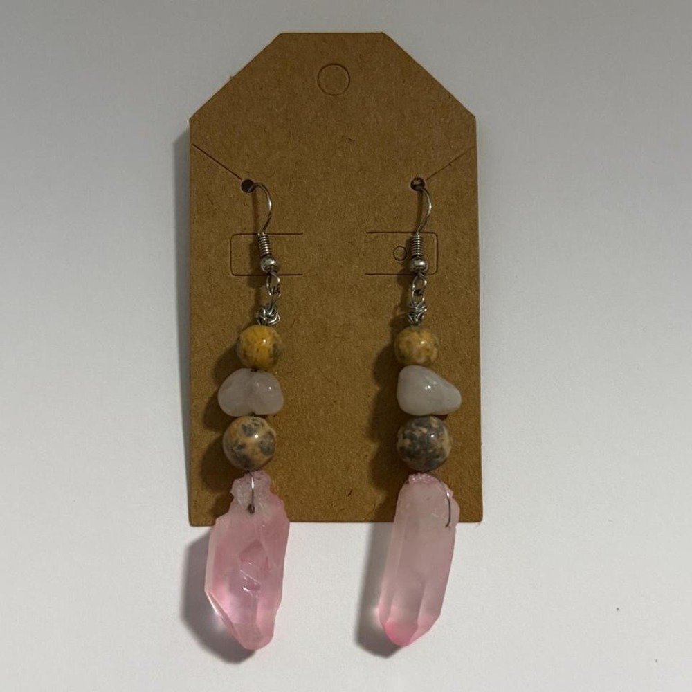 Boho Handmade brand new rose quartz pink natural stones beaded pierced earrings